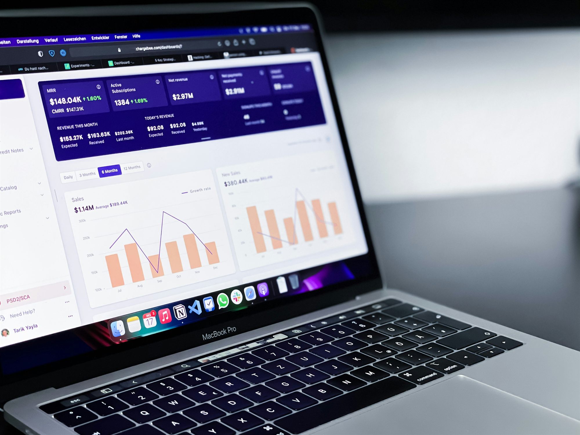Marketing analytics dashboard showing revenue and growth metrics